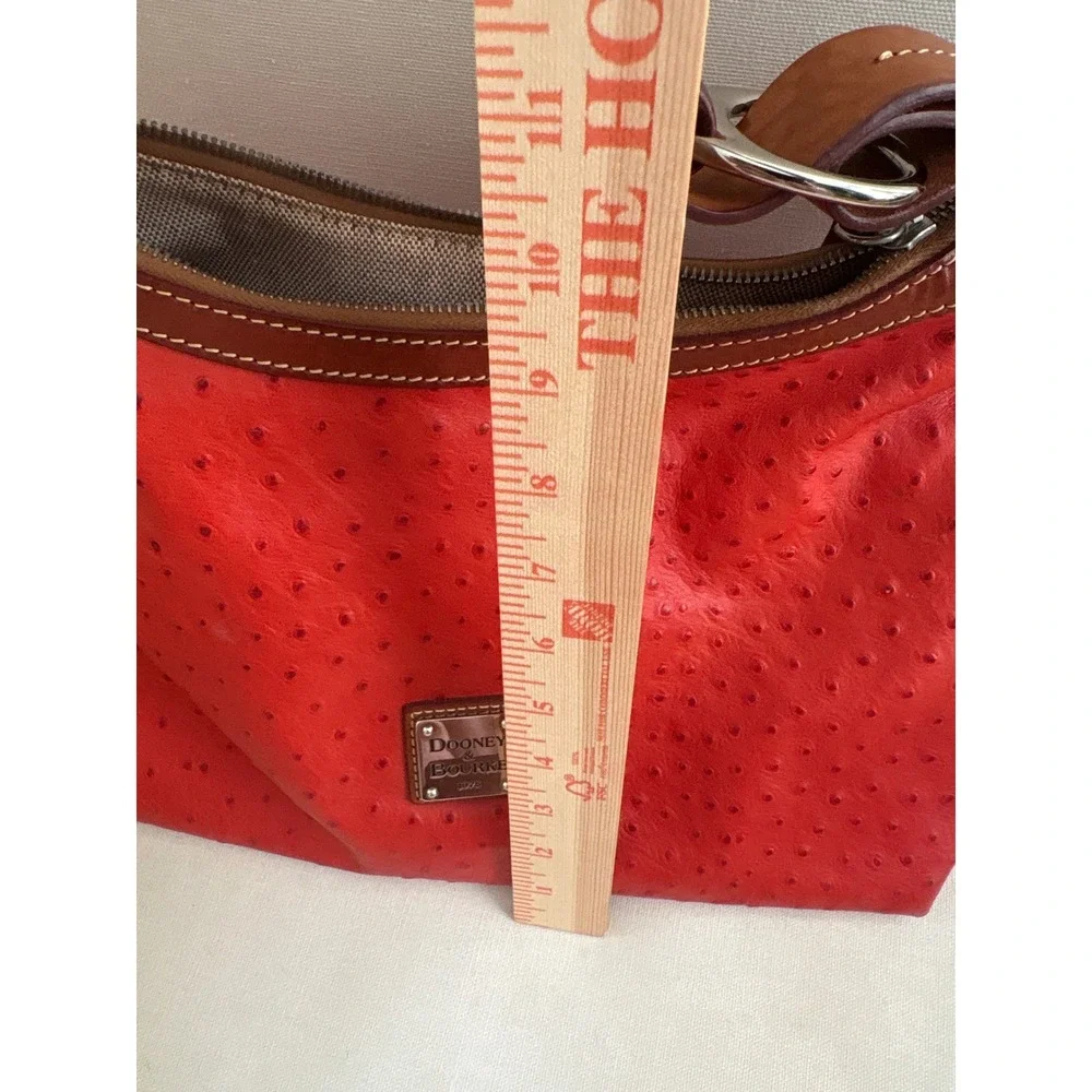 Vintage Dooney & Bourke Red Ostrich Embossed Leather Hobo Shoulder Bag Silver